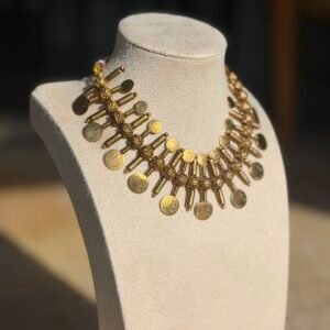 Antique gold lookalike screw coin necklace earrings set