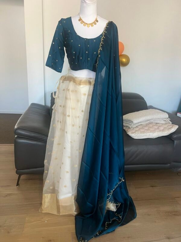 Tamara Lehenga - Organza dhawani set- Teal blue