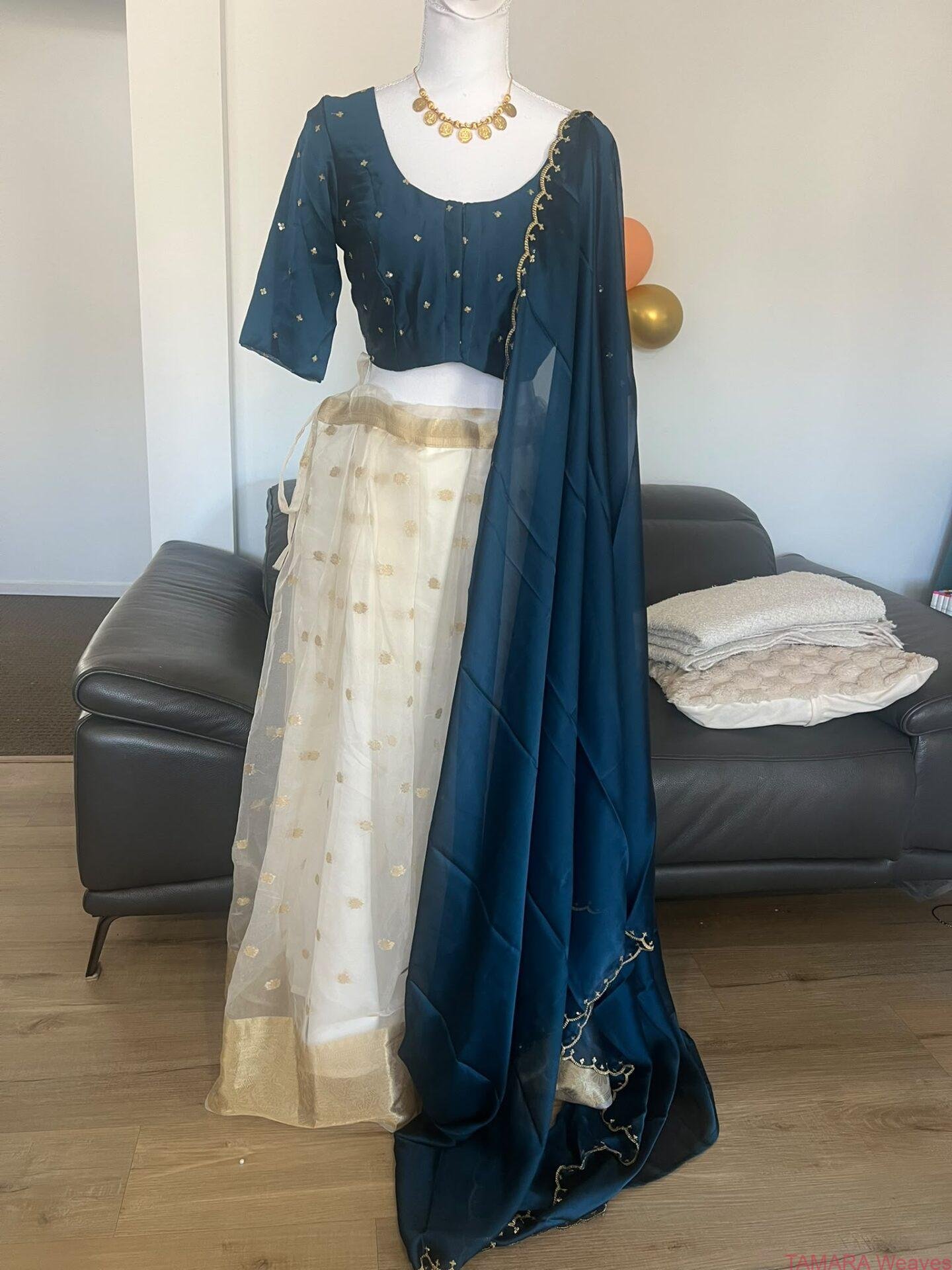 Tamara Lehenga - Organza dhawani set- Teal blue