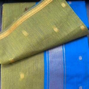 Budget Maheshwari silk cotton saree - olive green with blue