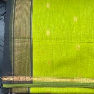 Budget Maheshwari silk cotton saree - pista green with black