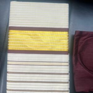 BROST Kerala Kasavu Cotton Saree – Coffee brown Stripes with Gold Zari Stripes in Australia