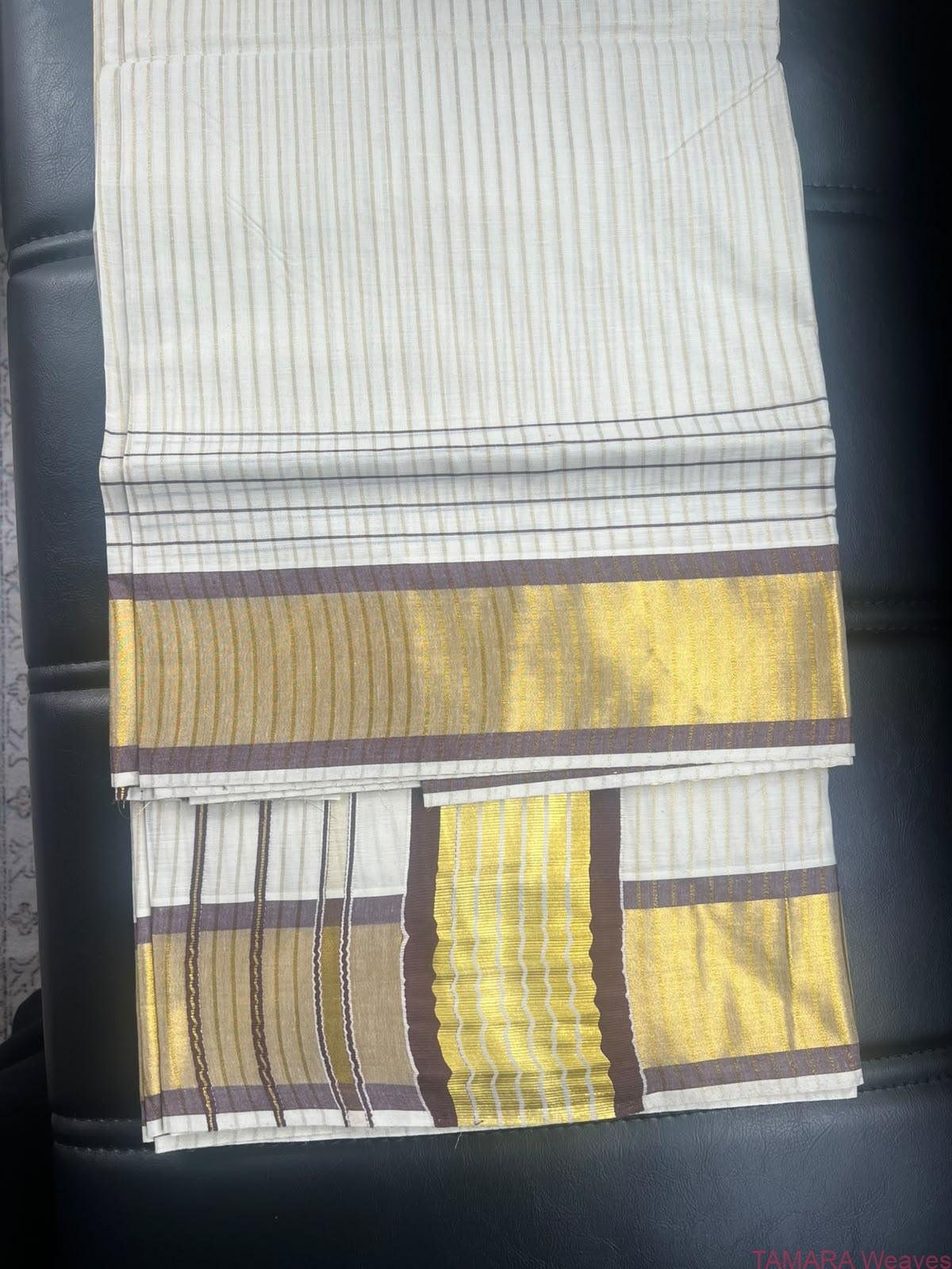 BROST Kerala Kasavu Cotton Saree – Coffee brown Stripes with Gold Zari Stripes in Australia - Image 5