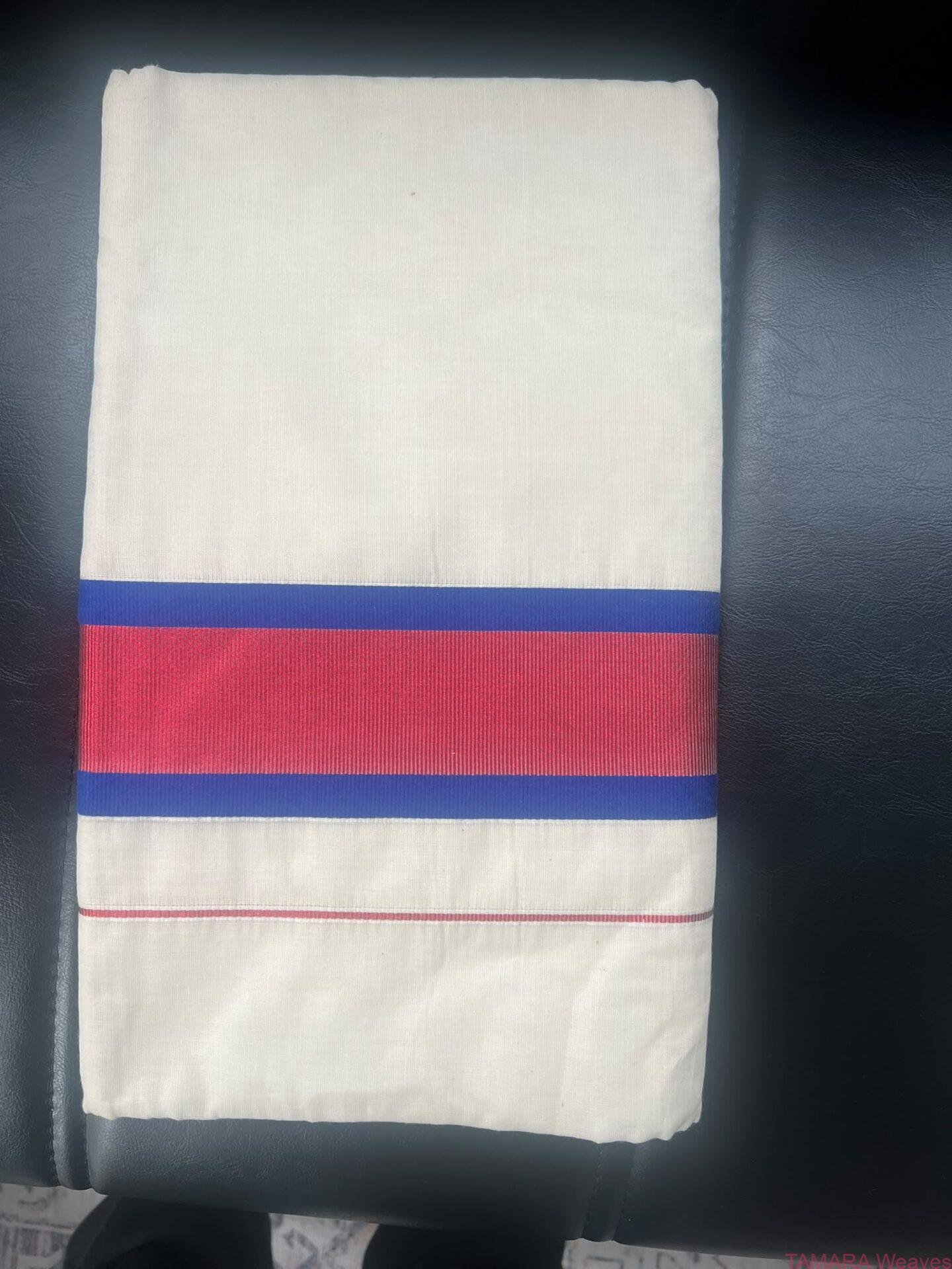 Tamara Kerala Cotton Saree – Navy with Pink kara kasavu Saree - Image 2