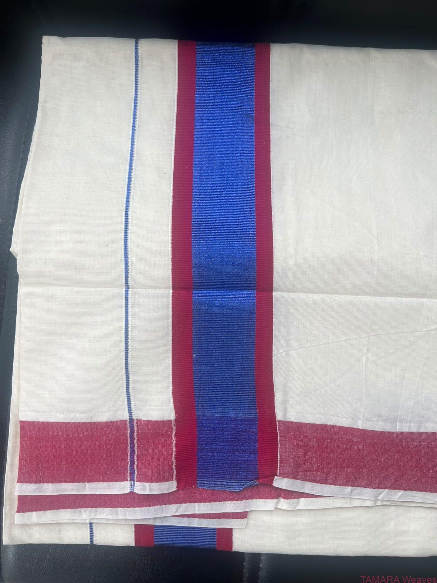 Tamara Kerala Cotton Saree – Pink with Navy kara kasavu Saree