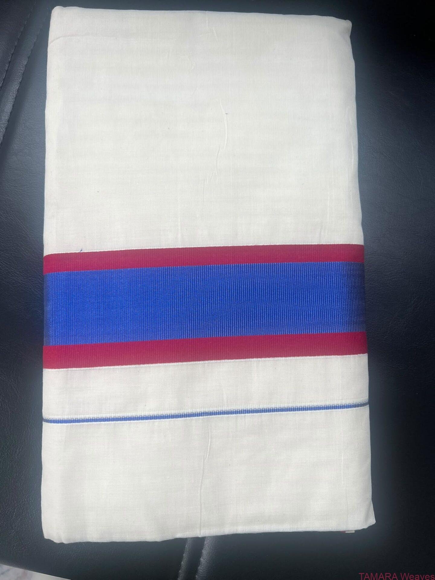Tamara Kerala Cotton Saree – Pink with Navy kara kasavu Saree - Image 2