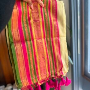 Grand kanchi border mul cotton saree in Australia - Green and Pink