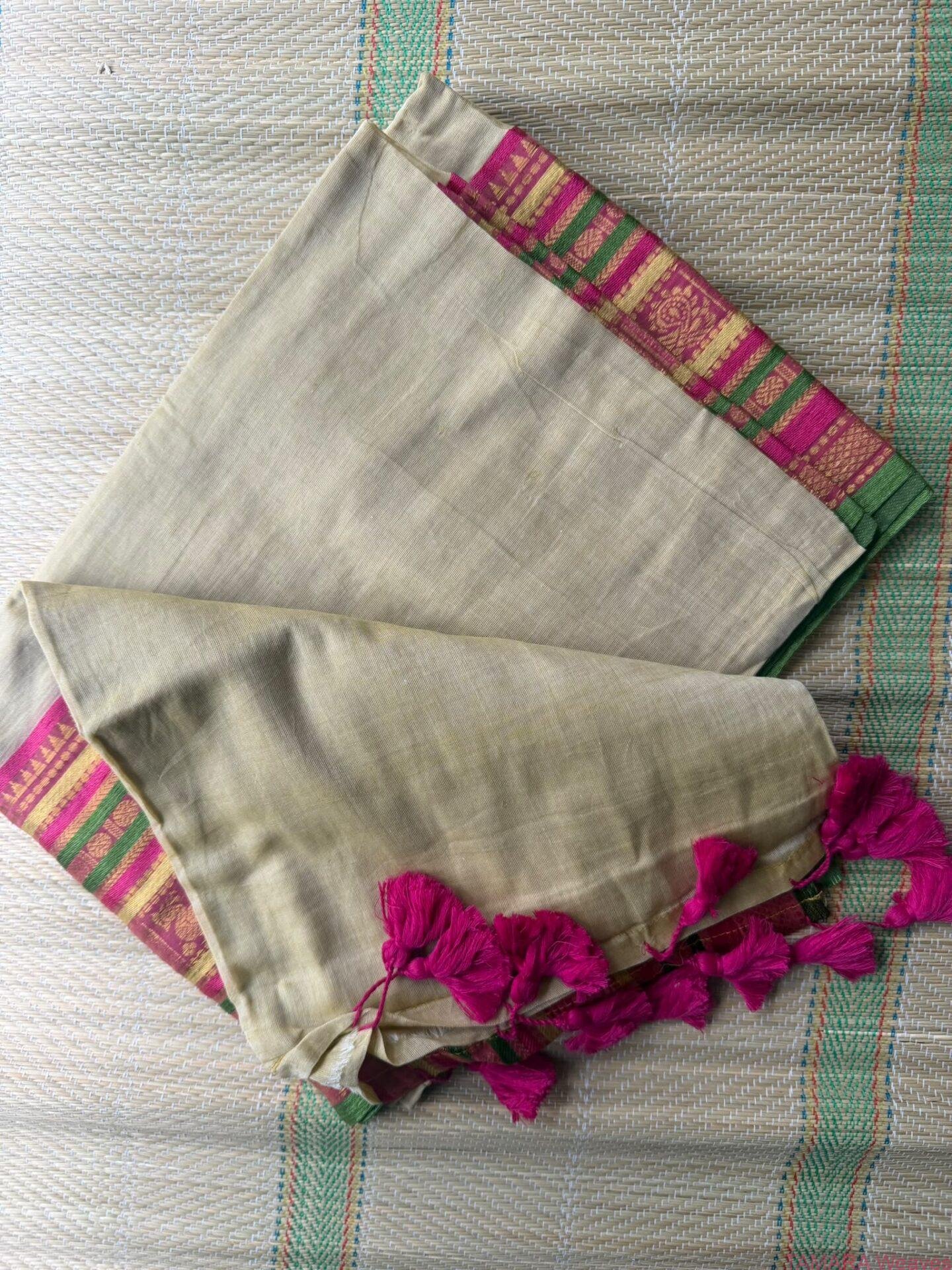 Grand kanchi border mul cotton saree in Australia - Green and Pink - Image 2