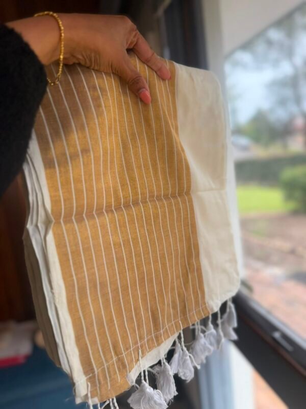 Parallel Gold lines wide border grand mul cotton Onam saree in Australia