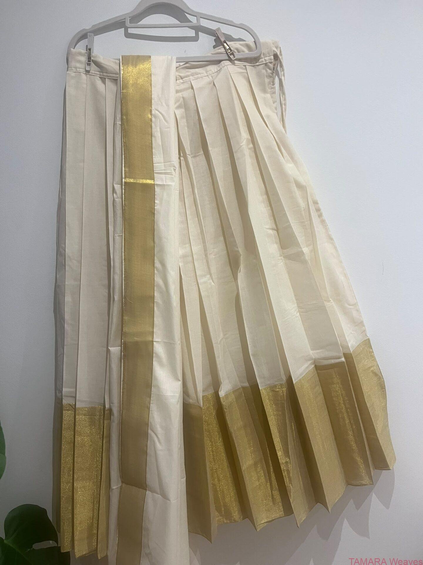 Tamara Exclusive trending classic wide border kasavu skirt with Duppata in Australia