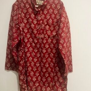 Men's Red Ajrak printed Kurta