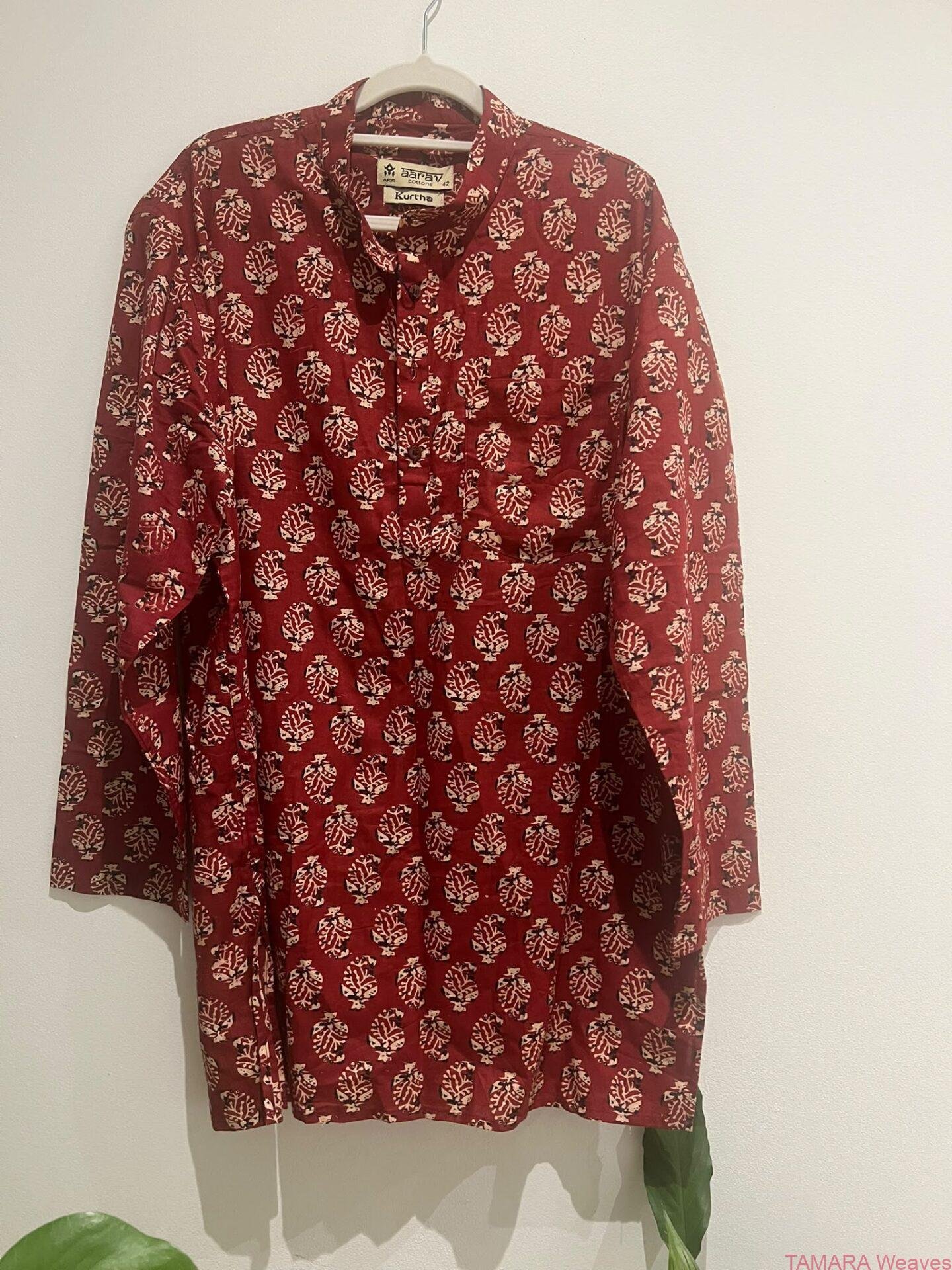 Men's Red Ajrak printed Kurta