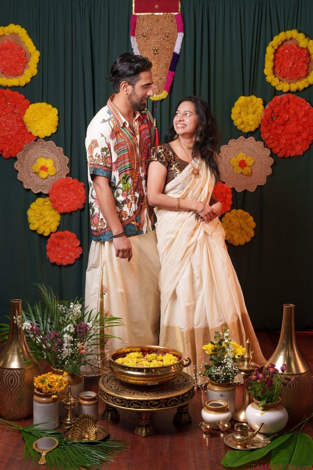 Tamara Exclusive trending classic wide border kasavu skirt with Duppata in Australia - Image 2
