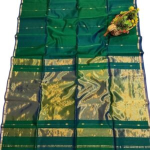 Peacock green Maheshwari Saree - Pure handloom