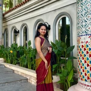 Tri-colour mul cotton saree in Grey, Mustard and Maroon in Australia
