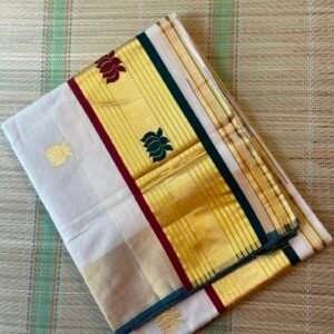 Grand Anusree Inspired pure Handloom tissue Saree - lotus motifs - Green and Maroon