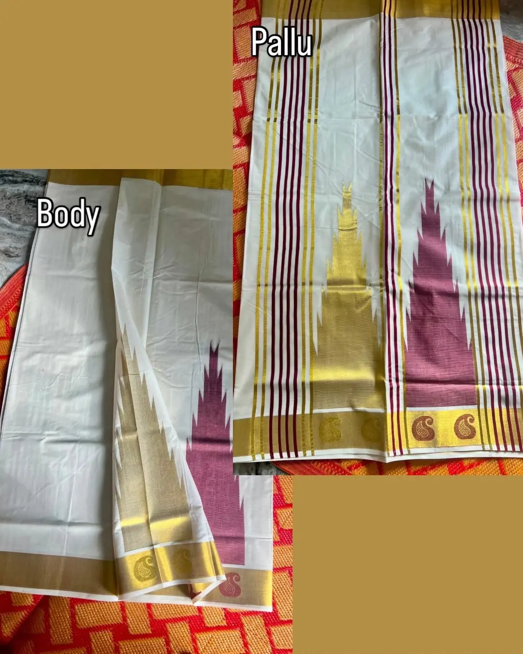 Temple Kerala Set Saree - premium powerloom in Australia - Image 5