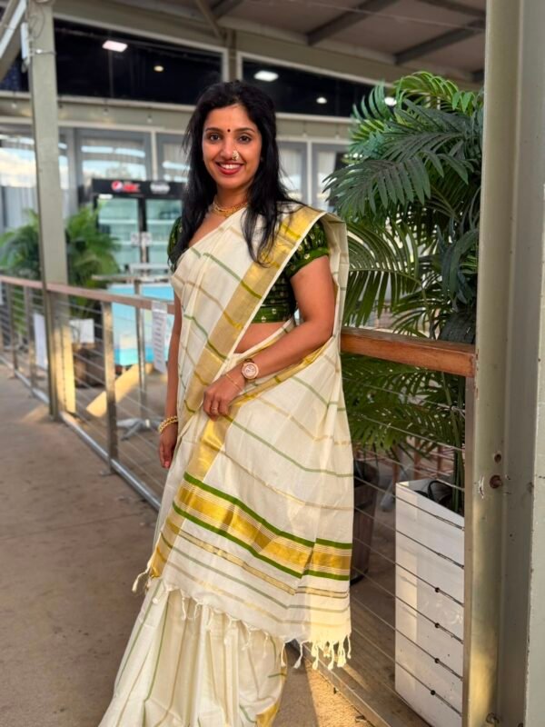 2026STRIPE Kerala Set Saree - premium powerloom in Australia