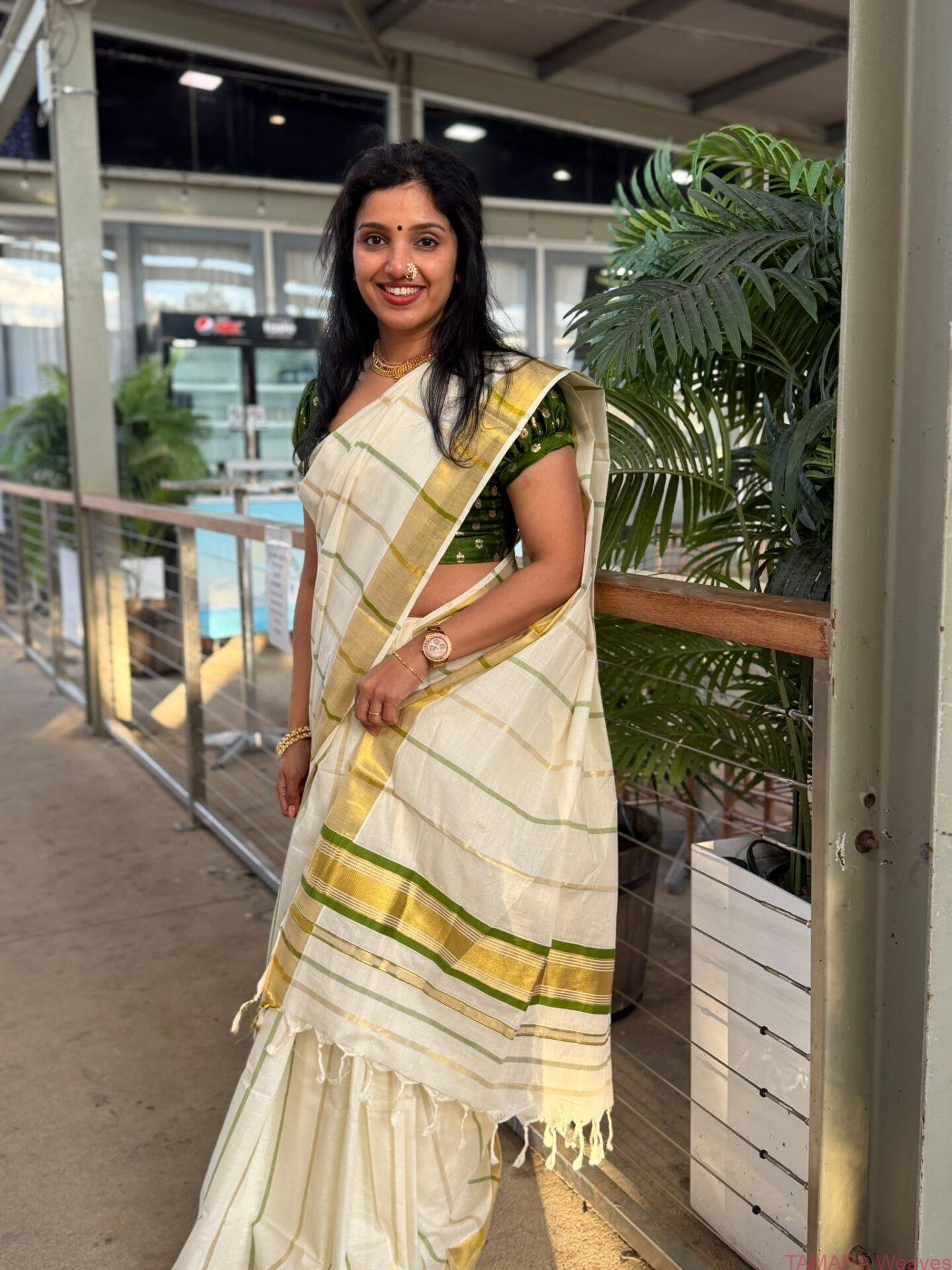 2026STRIPE Kerala Set Saree - premium powerloom in Australia