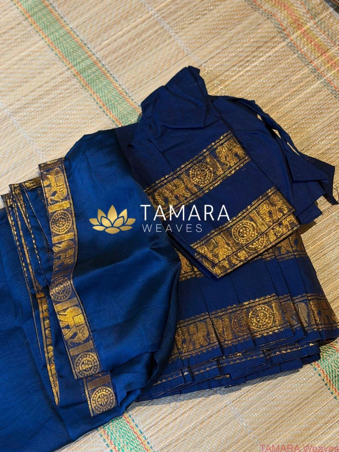 Kanchi Cotton Half Saree in Australia- BLUE Monotone dhavani - Image 4