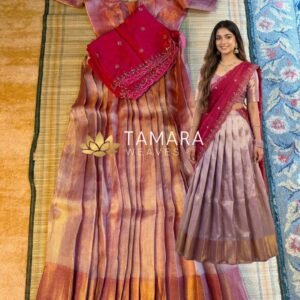 Tamil Style Tissue Half Saree in Australia- Pink and Maroon - Festive grand look (Copy)
