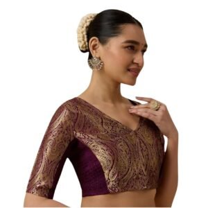Violet Brocade Stretchable Saree Saree Blouse in Australia