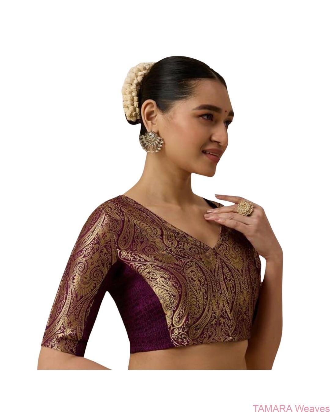 Violet Brocade Stretchable Saree Saree Blouse in Australia