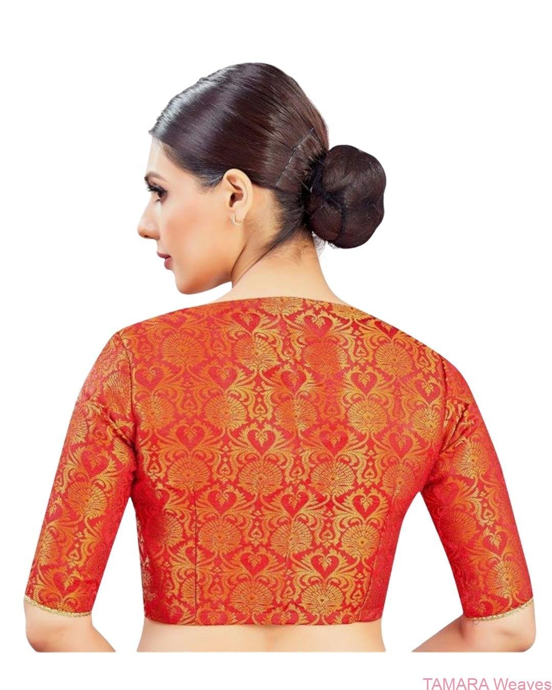 Brocade Ready to wear Saree Blouse - Red - Image 3
