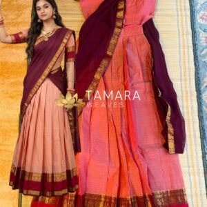 Tamil Style Kanchi Cotton Half Saree in Australia- Pink and Maroon