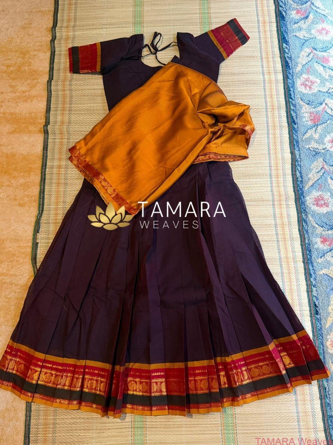 Kanchi Cotton Half Saree in Australia- Coffee brown and Mustard