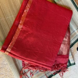JAYASREE LINEN SAREE in Australia- thin zari border - Red