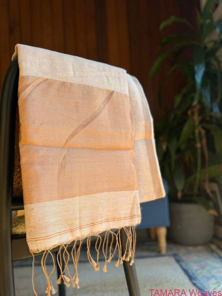 JAYASREE LINEN SAREE in Australia- thin zari border - Almond
