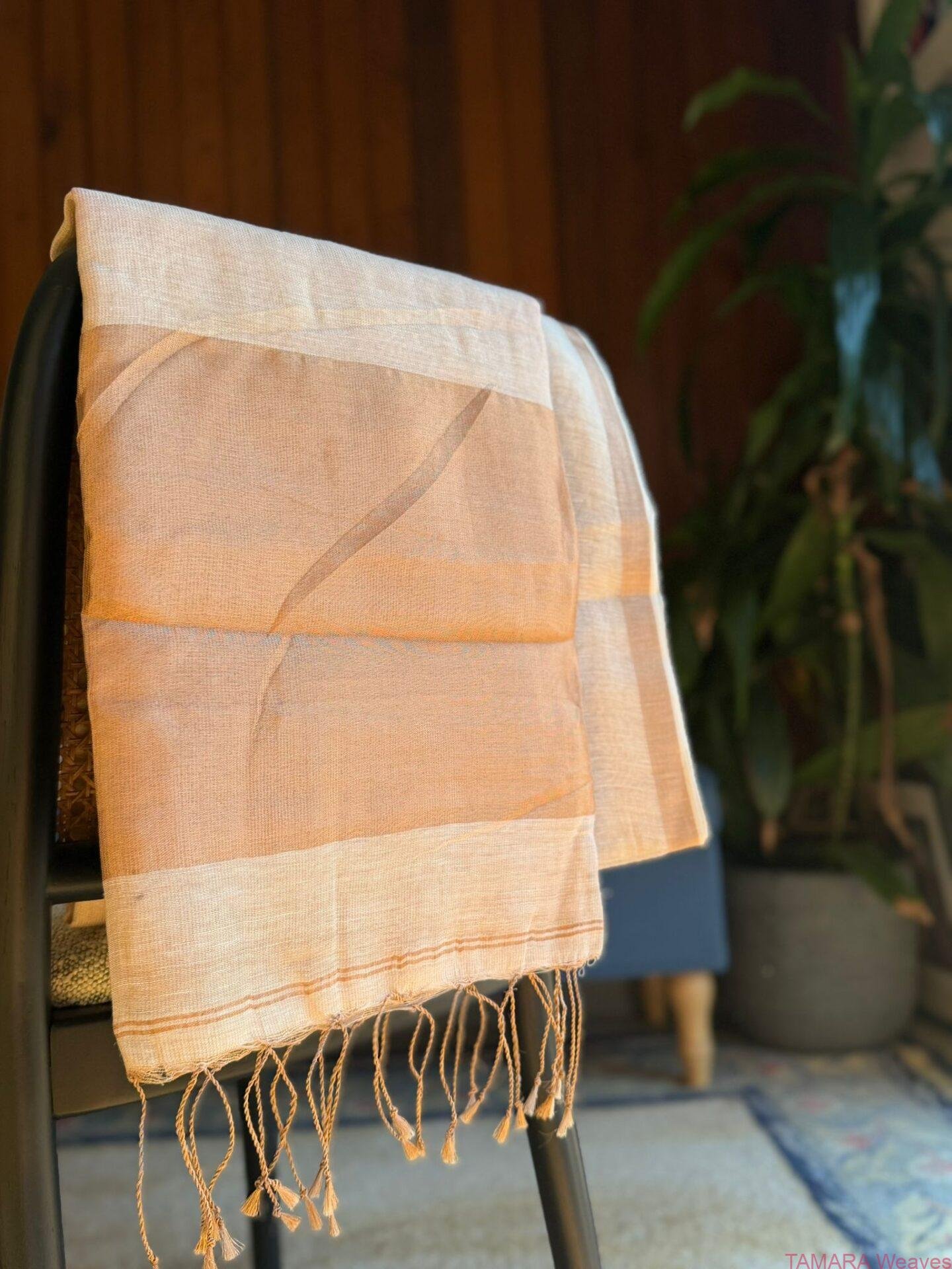 JAYASREE LINEN SAREE in Australia- thin zari border - Almond