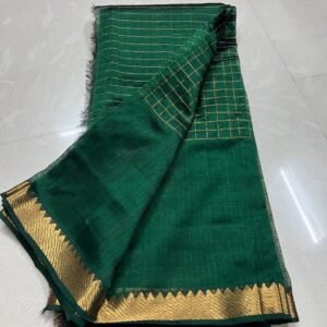 Tamara Weaves Green Mangalgiri Checks Zari Saree- Handloom - in Australia