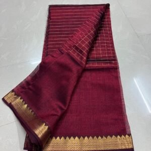 Tamara Weaves Maroon Mangalgiri Checks Zari Saree- Handloom - in Australia