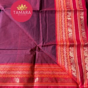 "Maroon kanchi cotton saree with red traditional border in Australia" - Elephant motif border