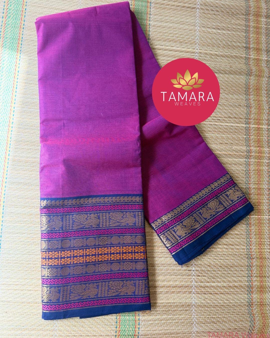 "Vadamalli kanchi cotton saree with Navy blue traditional border in Australia"