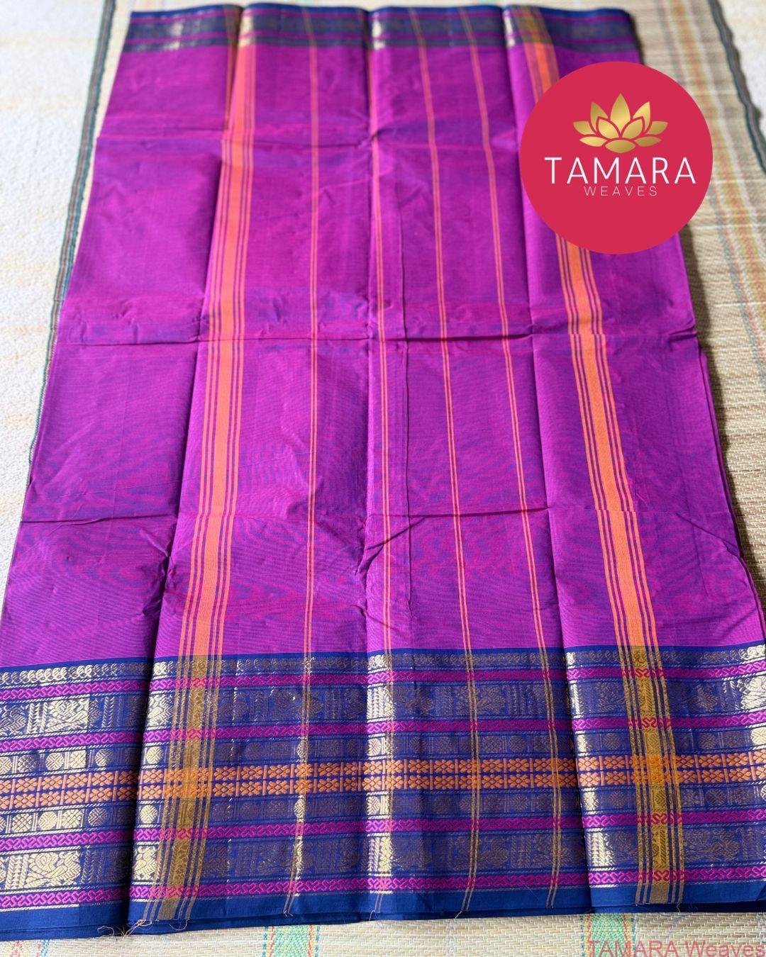 "Vadamalli kanchi cotton saree with Navy blue traditional border in Australia" - Image 3