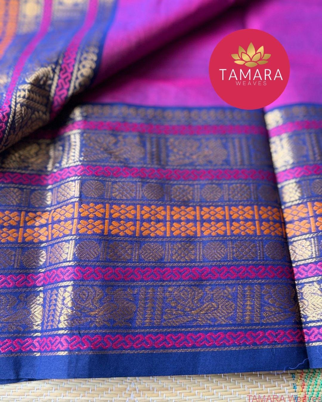 "Vadamalli kanchi cotton saree with Navy blue traditional border in Australia" - Image 2