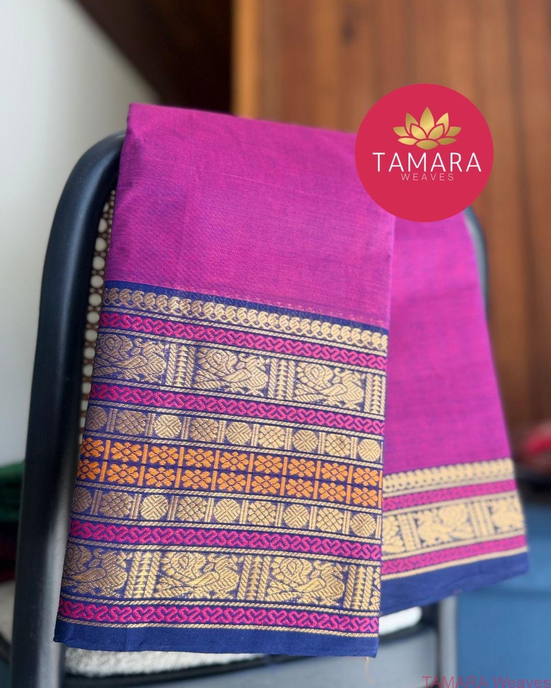 "Vadamalli kanchi cotton saree with Navy blue traditional border in Australia" - Image 4