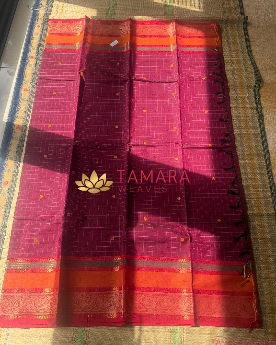 "Maroon kanchi cotton saree with orange and red traditional border in Australia" - Image 2