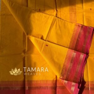 "Classic yellow kanchi cotton saree with rani pink traditional border in Australia"