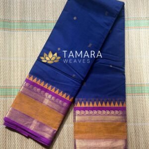 "Navy blue kanchi cotton saree with orange and pink traditional border in Australia"