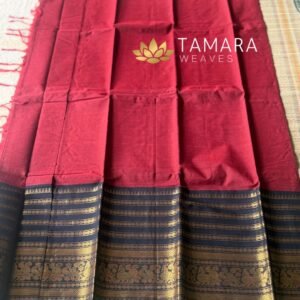 "Maroon kanchi cotton saree with black traditional border in Australia"