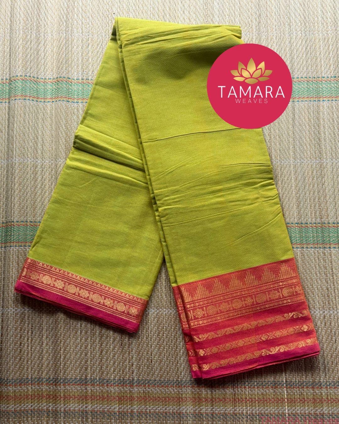 "lime yellow kanchi cotton saree with pink traditional border in Australia" - Image 3