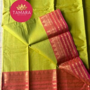 "lime yellow kanchi cotton saree with pink traditional border in Australia"
