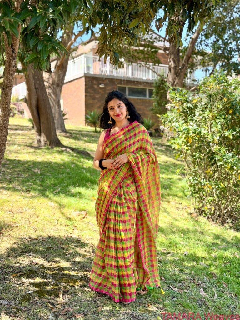 Multi-colour checks mul cotton saree in Australia