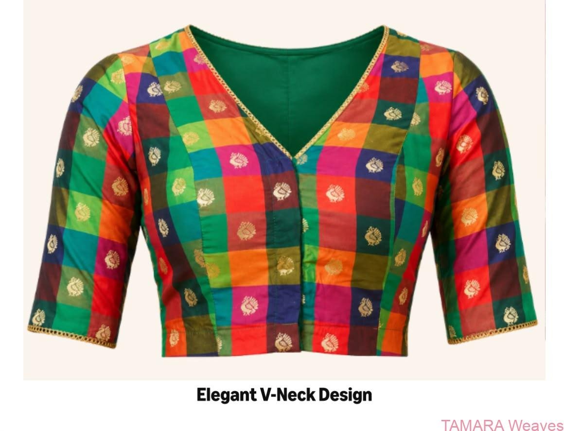 Multi-colour checks Brocade Ready to wear Saree Blouse in Australia