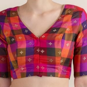 Multi-colour checks Pink Brocade Ready to wear Saree Blouse in Australia