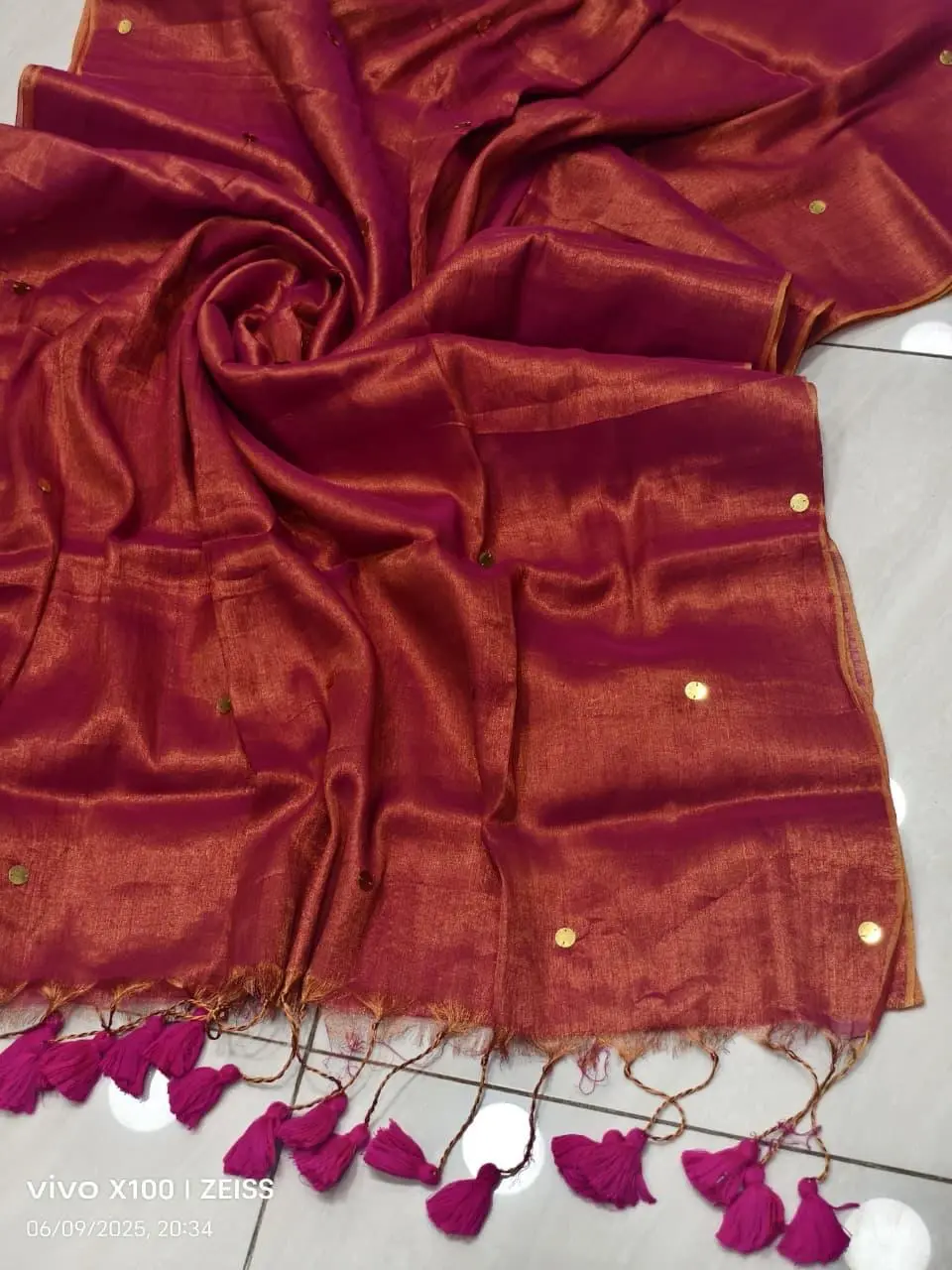 Tissue Mul Cotton Saree with Gini work in Australia - Image 4